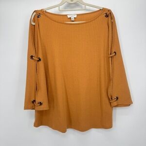 Rio & Rian New York Women's Mustard Yellow‎ Ribbed  Grommet Top Size Large